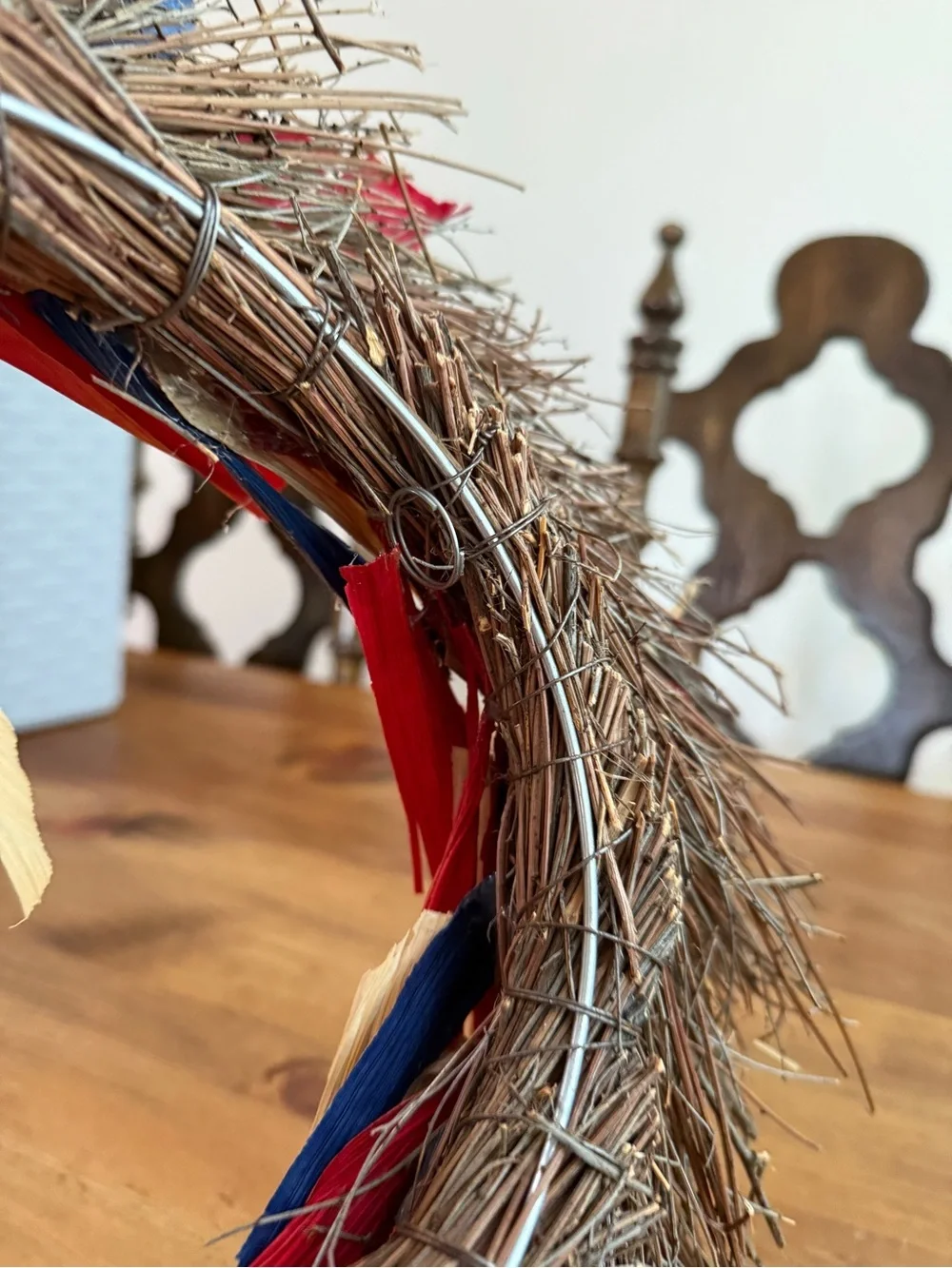 Patriotic Red, White & Blue Raffia Holiday Wreath